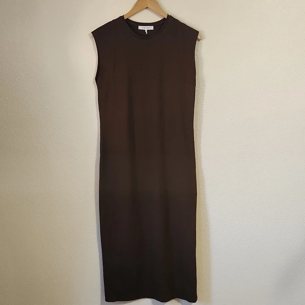 Frame Muscle Crew Organic Cotton Sleeveless Maxi Dress in Dark Chocolate Medium - Picture 4 of 11